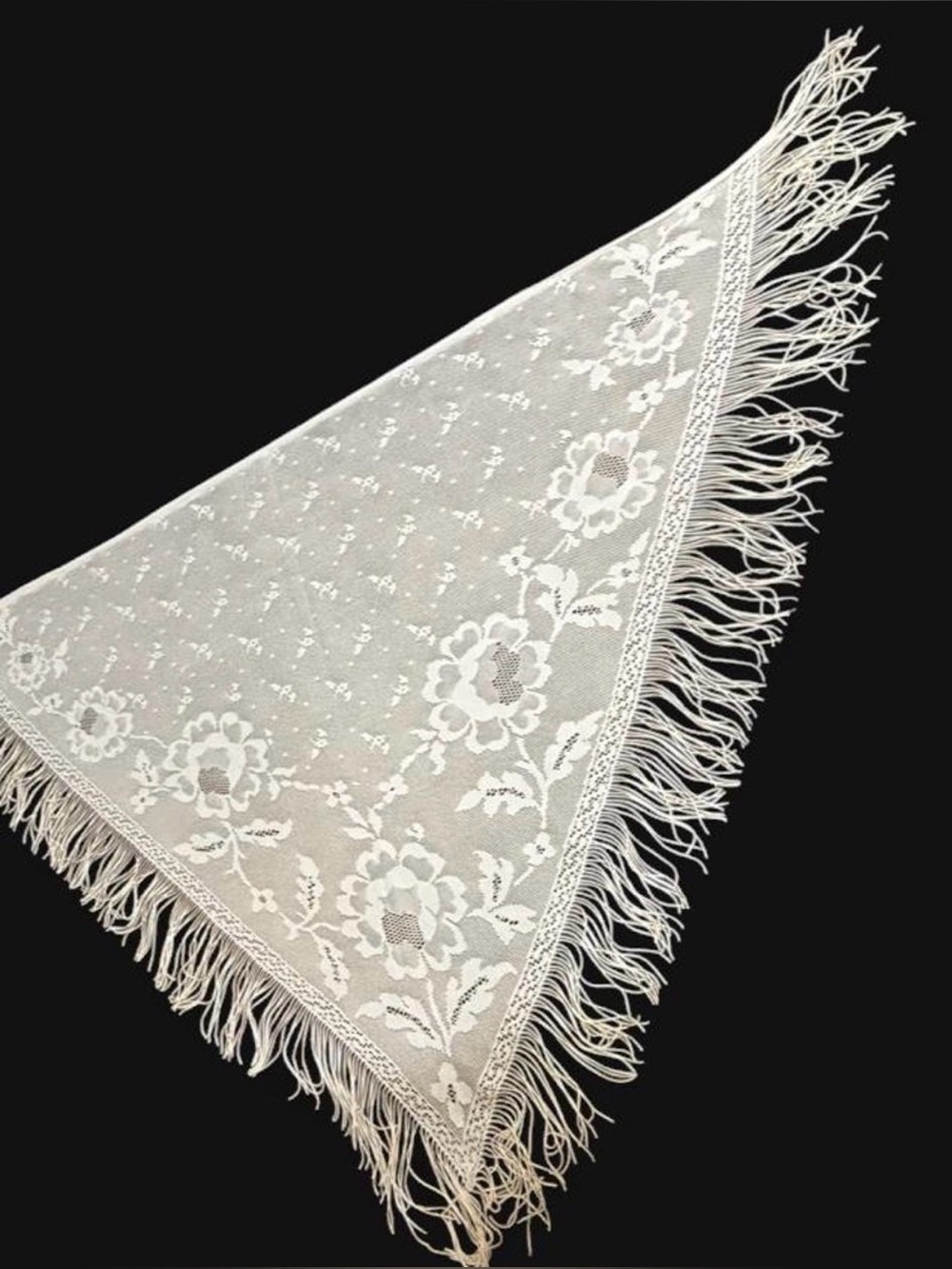 Vintage ornate romantic lace piano shawl with wide wingspan